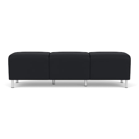 Lesro Siena Lounge Reception 3 Seat Bench, Brushed Steel, MD Black Upholstery SN3001